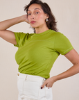 JV Tee in Gross Green angled front view on Tiara