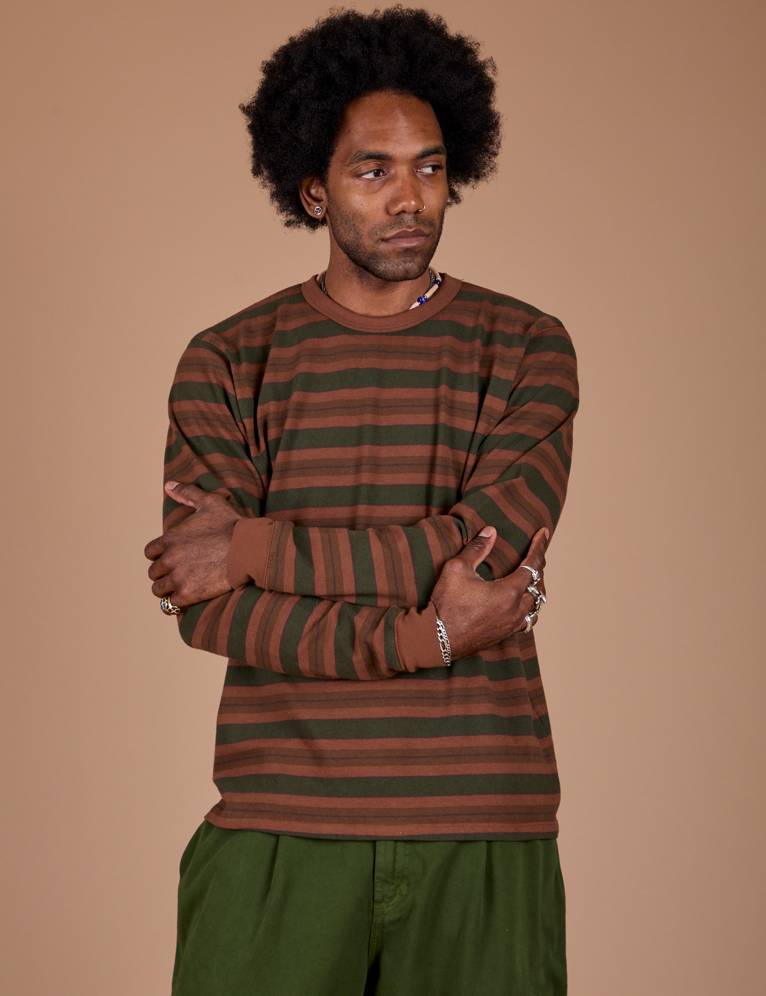 Long Sleeve Striped Burly Tee in Fudgesicle on Jerrod