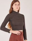 Essential Turtleneck in Espresso Brown front angled view on Scarlett