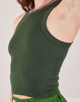 Racerback Tank in Swamp Green close up on Alex