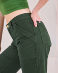 Mid-Rise Work Pants in Swamp Green side view close up on Margaret