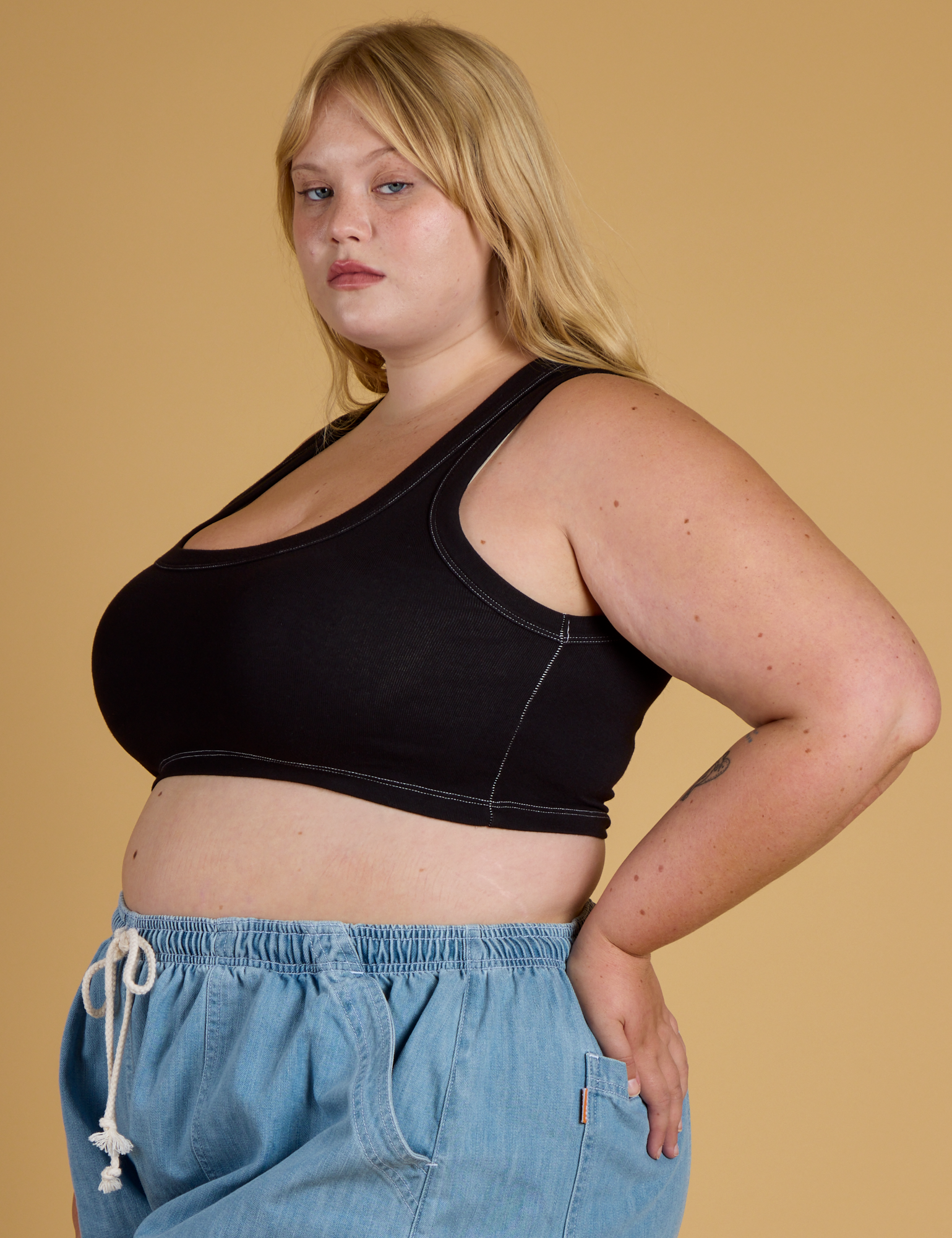 Contrast Stitch Mini Tank - Basic Black