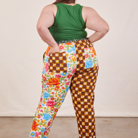 Back view of Mismatched Print Work Pants and lawn green Cropped Tank worn by Marielena