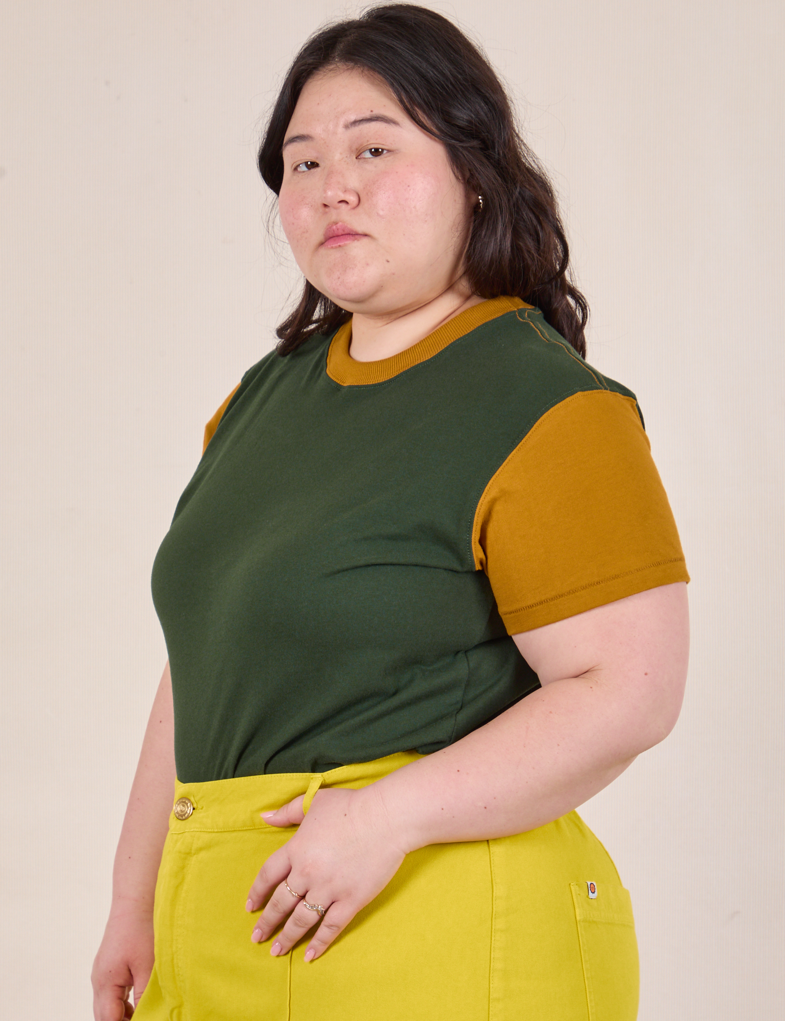 Mismatched Tee - Green &amp; Mustard