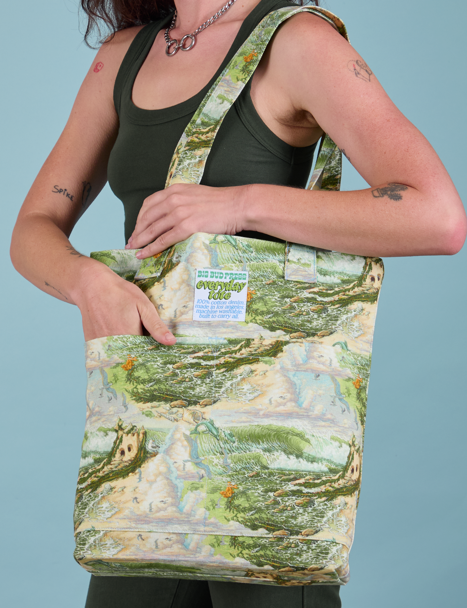 Ocean and Sky Printed Everyday Tote worn by Alex