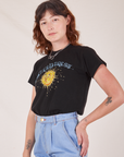 Sun Baby Organic Tee in Basic Black angled front view on Alex