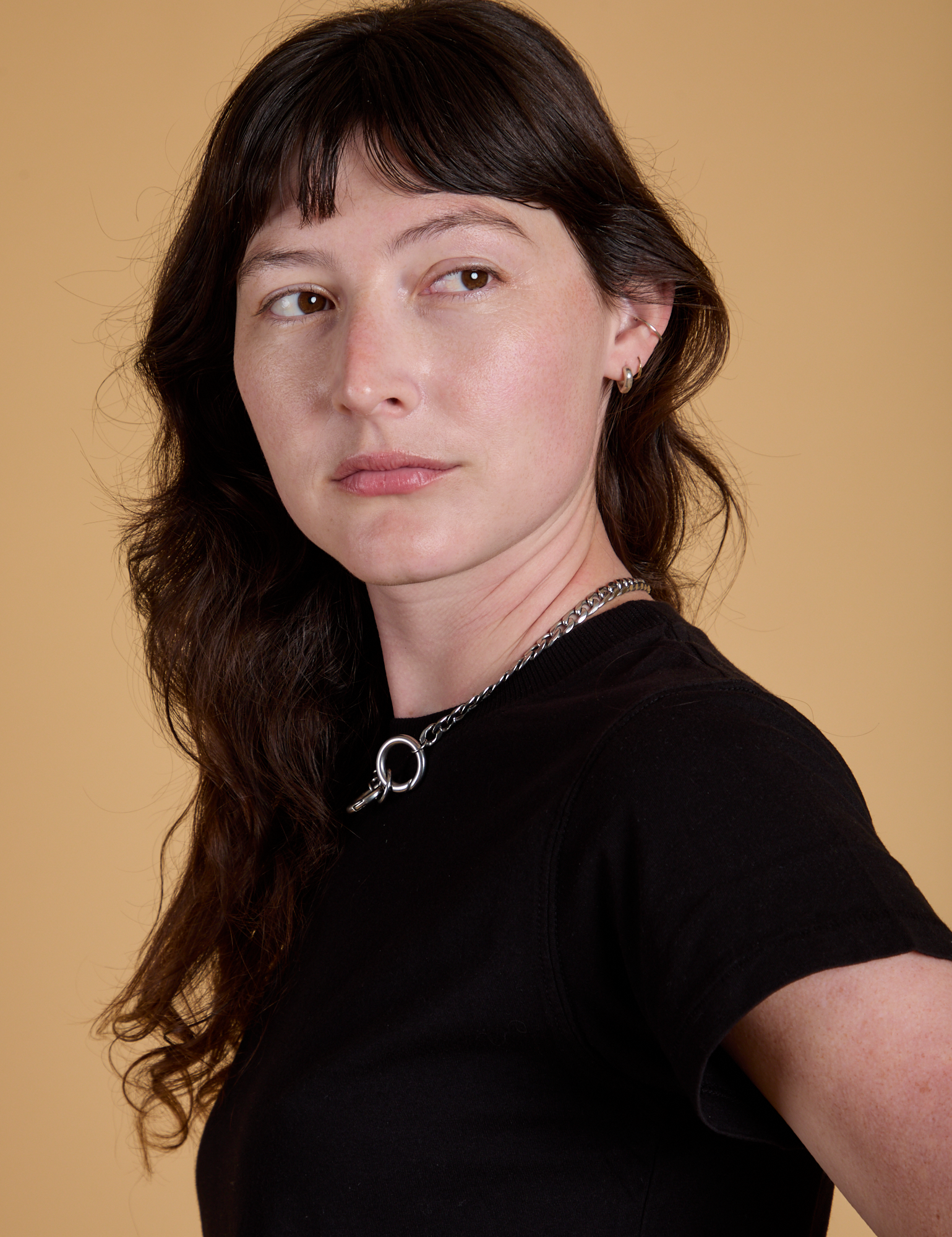 Side view close up of Organic Vintage Tee in Basic Black on Alex