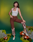 Paintstamped Work Pants in Mushroom and Cropped Tank in Vintage Tee White on Alex