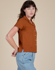 Pantry Button-Up in Burnt Terracotta side view on Alex