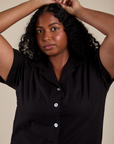 Front close up of Pantry Button-Up in Basic Black on Meghna