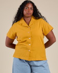 Pantry Button-Up in Mustard Yellow worn by Meghna