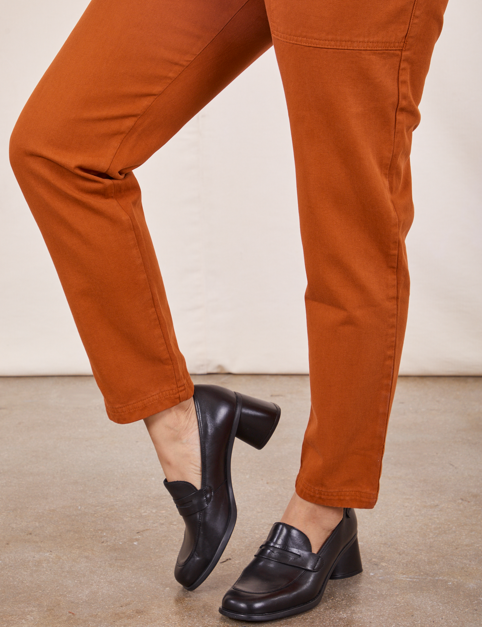 Pencil Pants in Burnt Terracotta pant leg side view close up