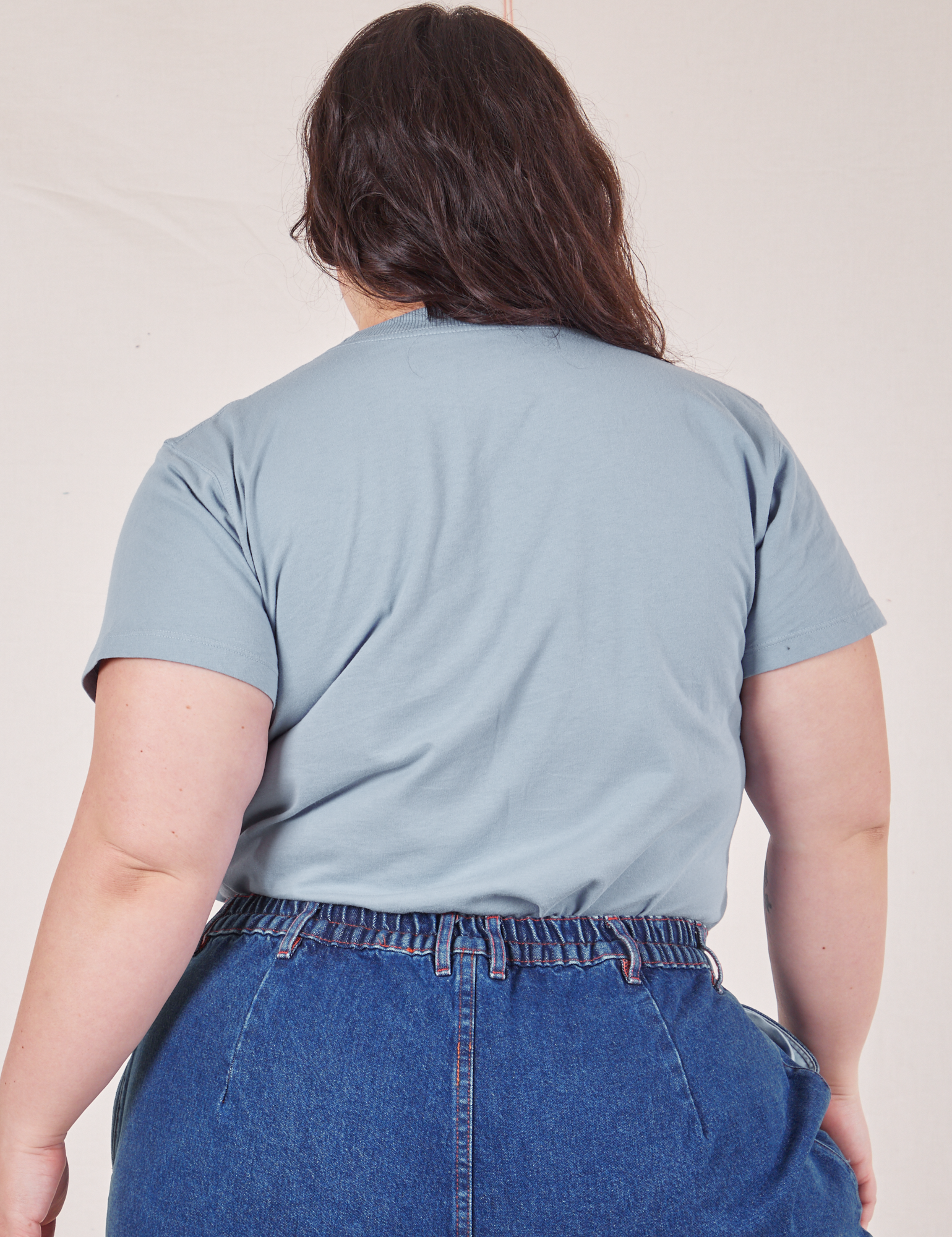 Back view of The Organic Vintage Tee in Periwinkle on Ashley