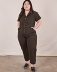 Petite Short Sleeve Jumpsuit in Espresso Brown on Ashley