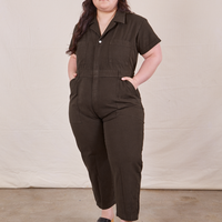 Petite Short Sleeve Jumpsuit in Espresso Brown on Ashley