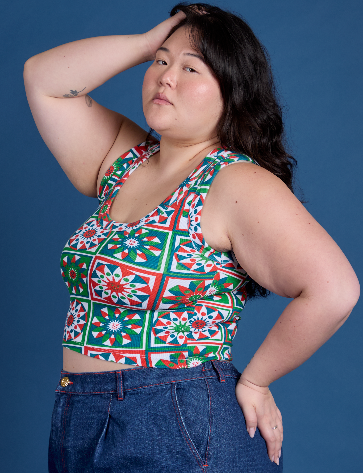 Cropped Tank Top - Quilt Print