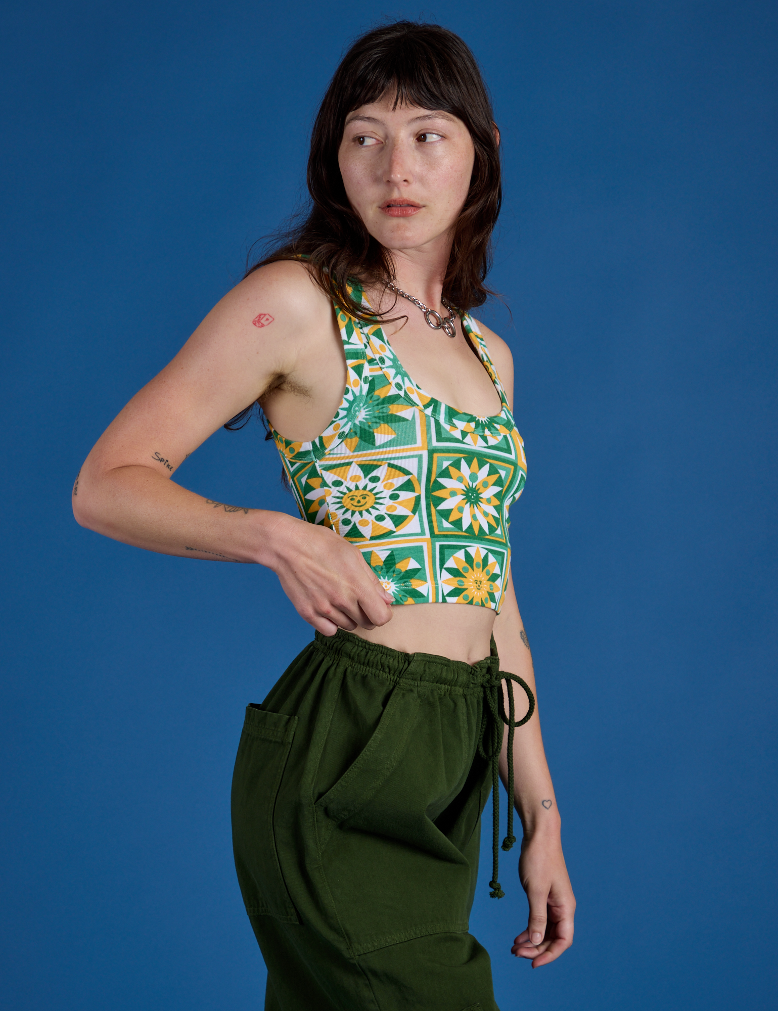 Cropped Tank Top - Spring Quilt Print