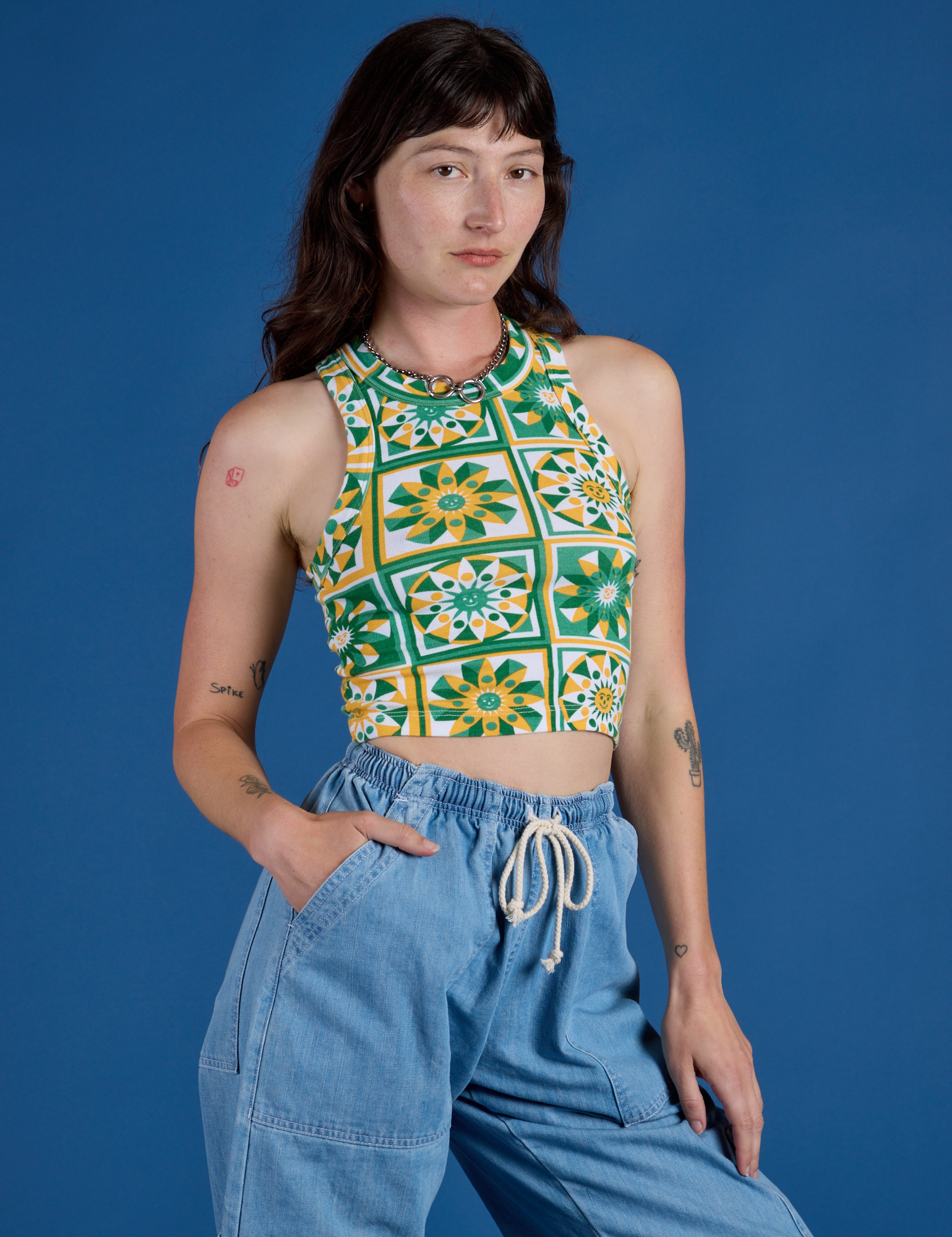 Deep-Cut Racerback Tank - Spring Quilt Print