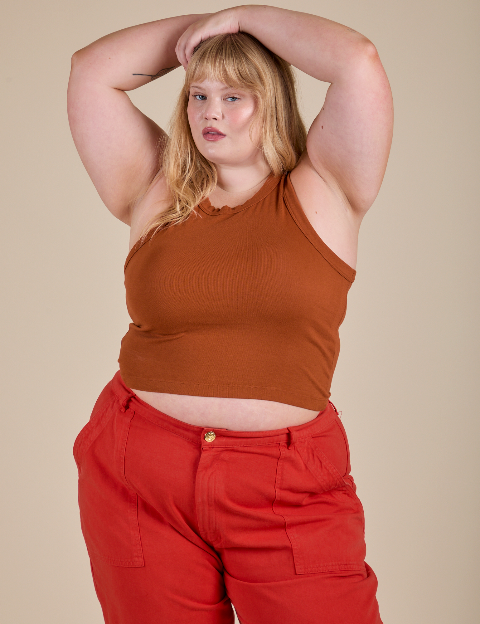 Racerback Tank in Burnt Terracotta on Juliet