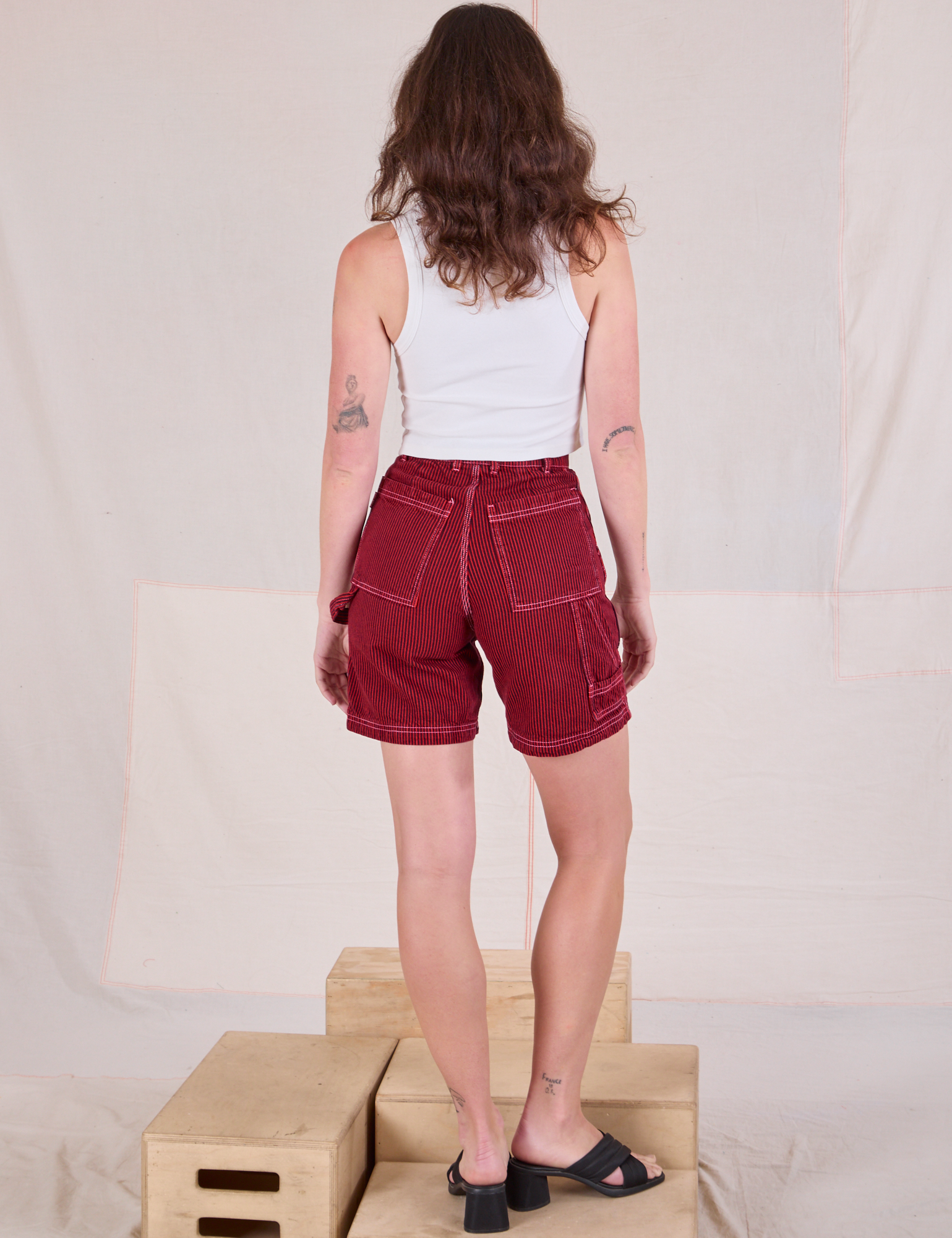 Railroad Carpenter Shorts in Mustang Red back view of Railroad Carpenter Shorts in Mustang Red on Alex