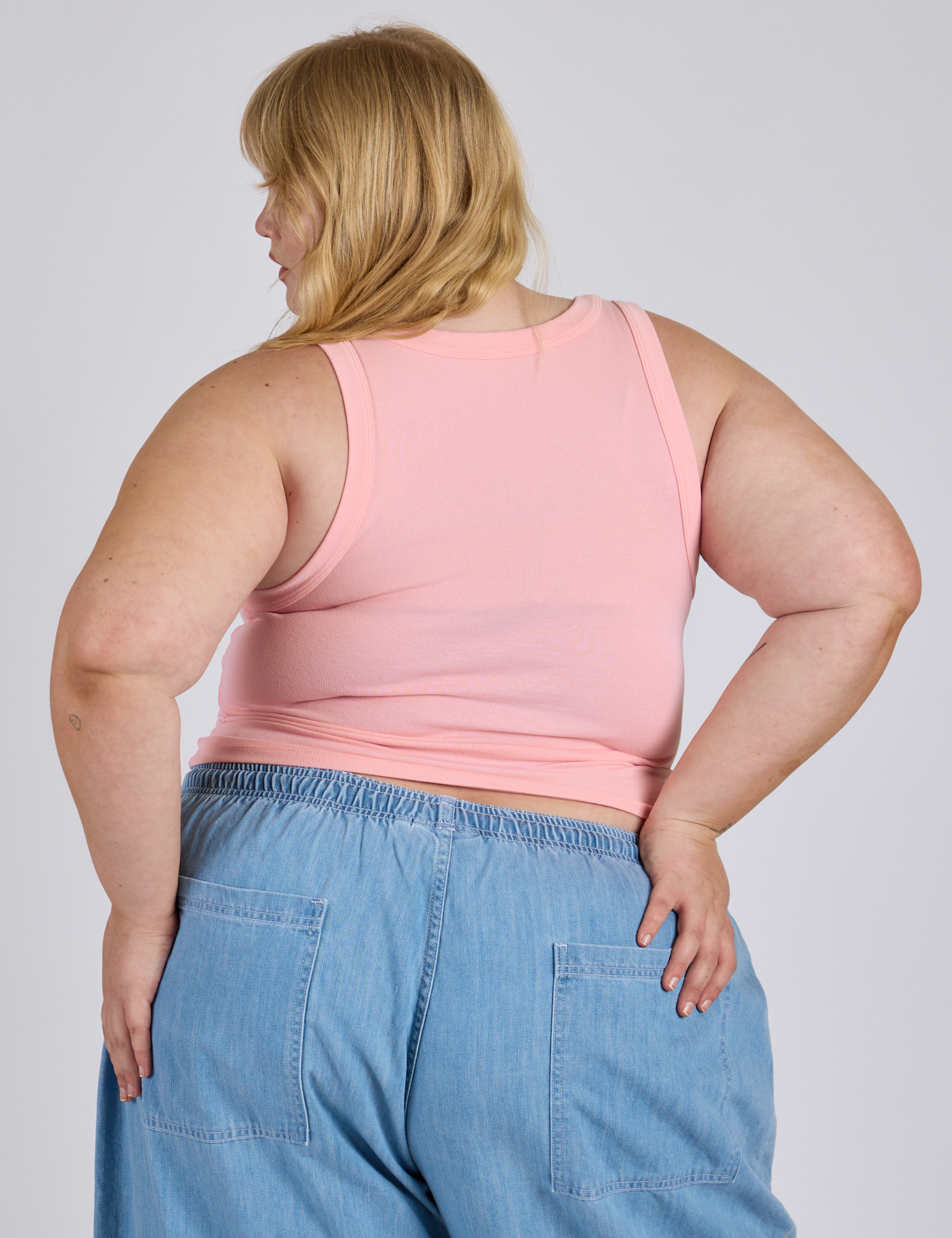 Cropped Tank Top in Baby Pink back view on Juliet