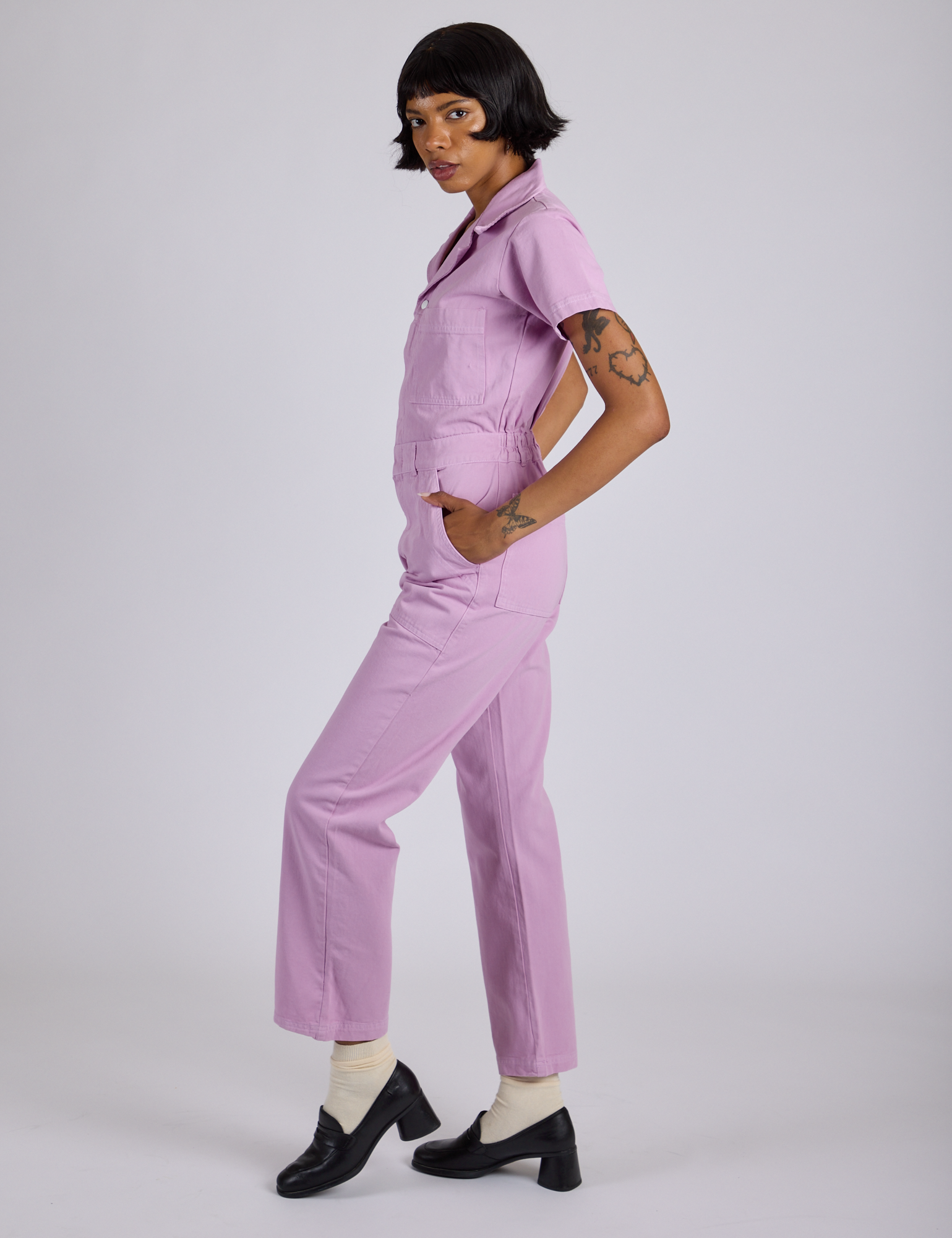 Short Sleeve Jumpsuit - Lilac Purple