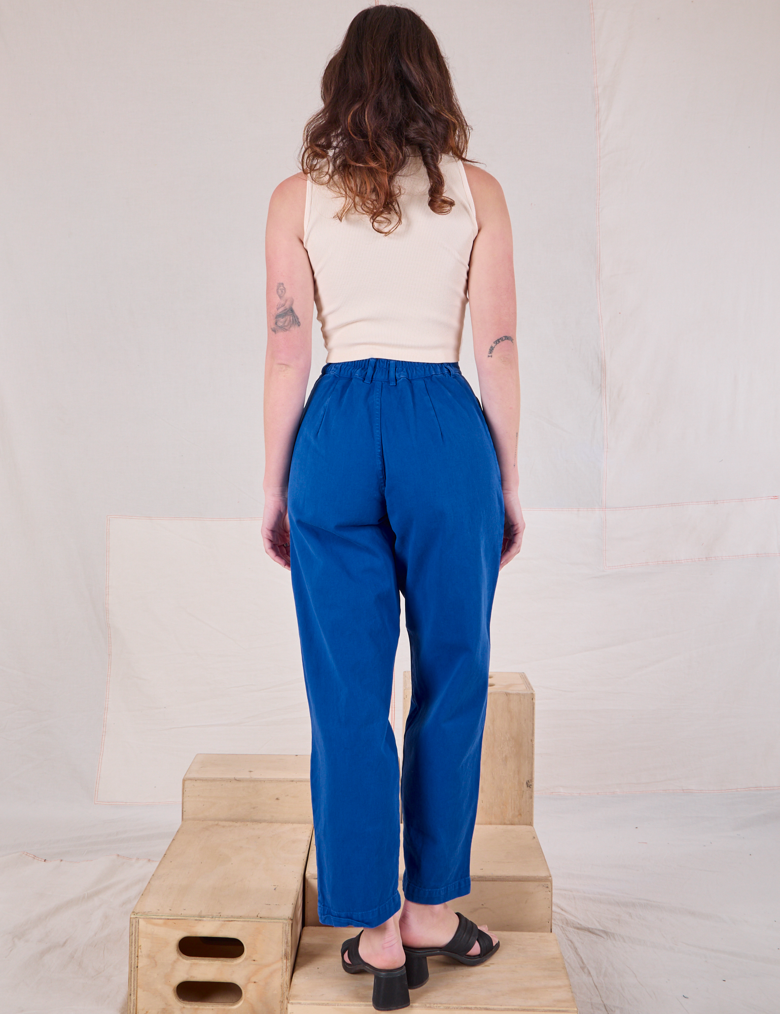 Heavyweight Trousers in Royal Blue back view on Alex