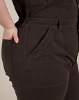 Side close up of Short Sleeve Jumpsuit in Espresso Brown on Ashley