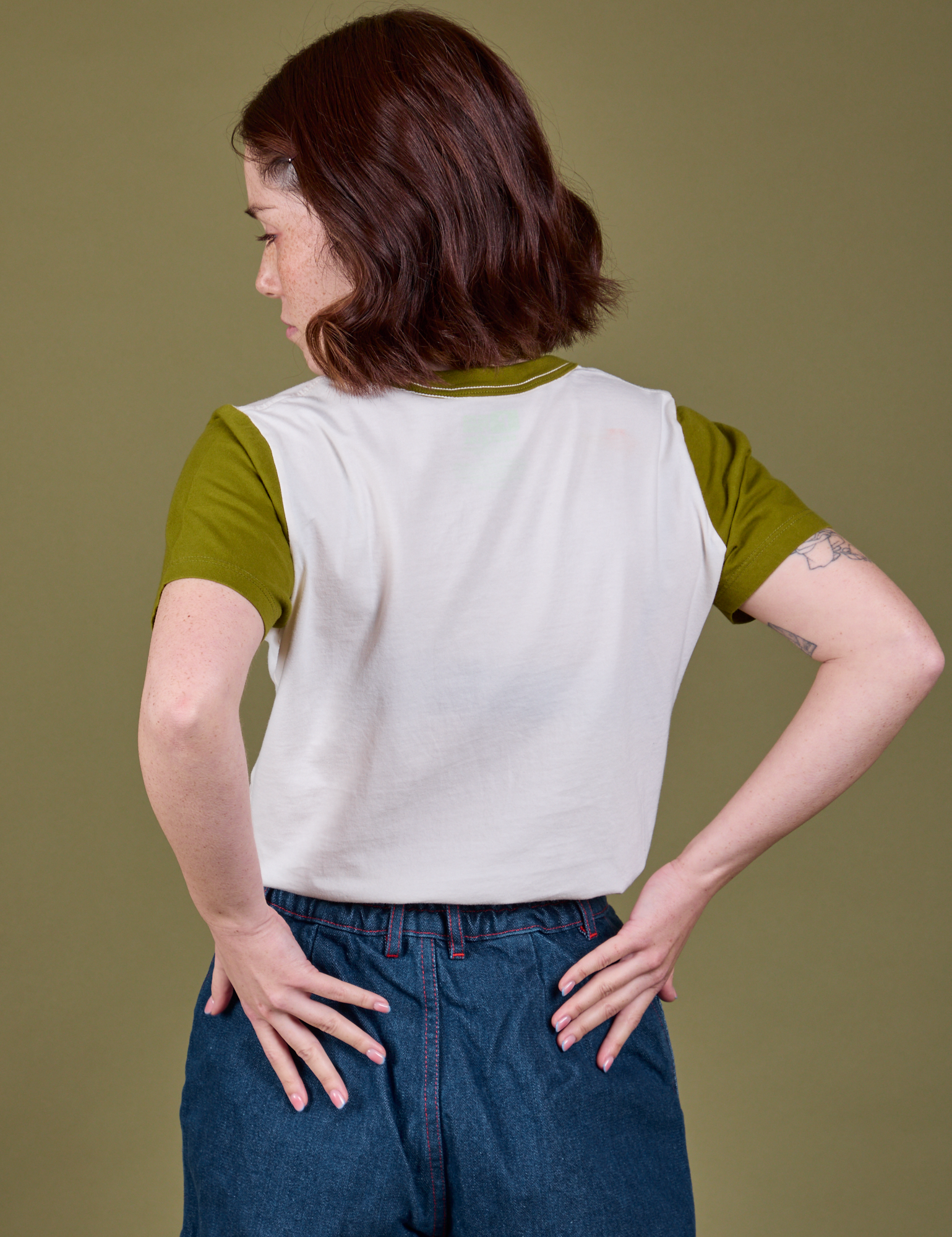 Olive Lottie Tee back view on Hana