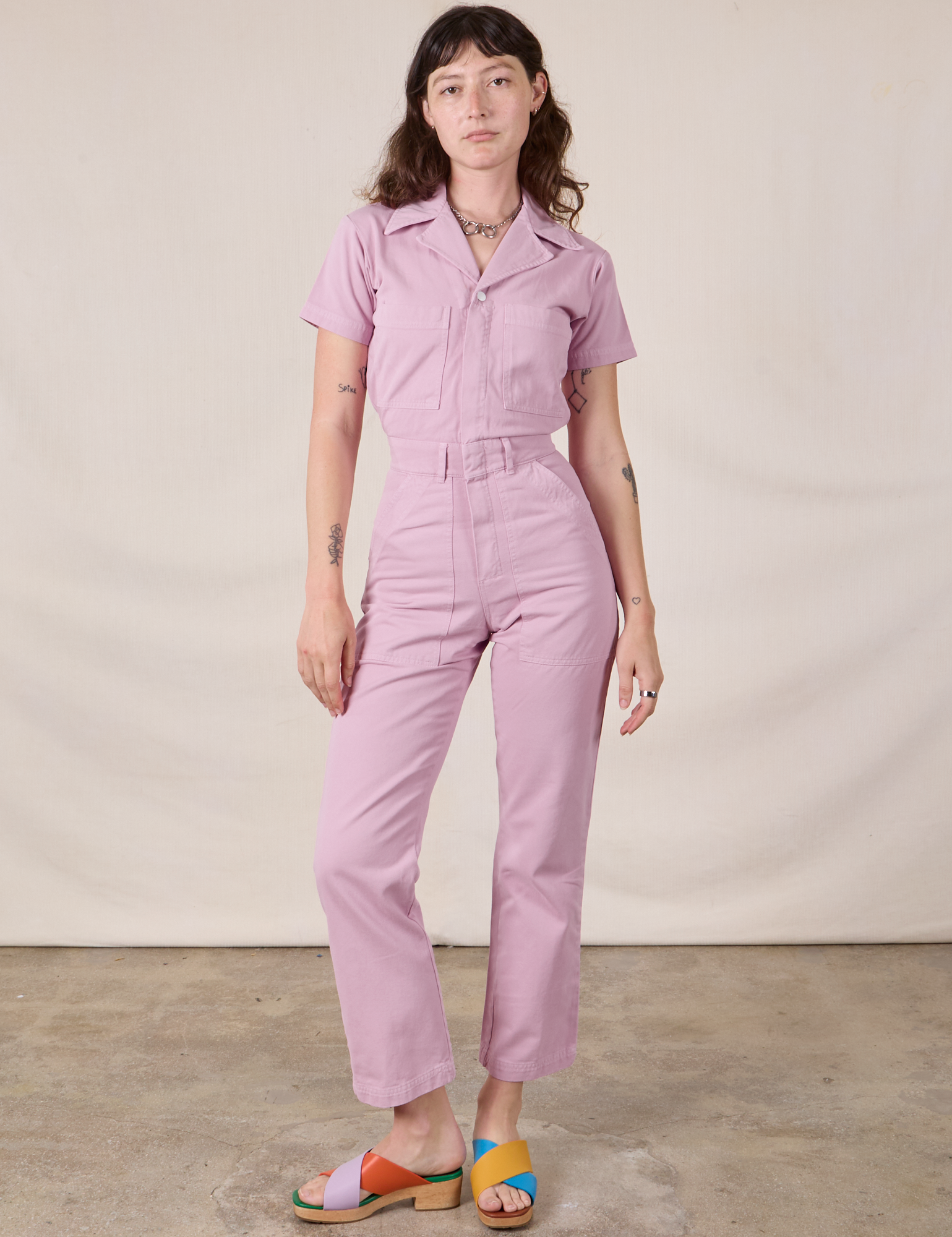 Short Sleeve Jumpsuit in Lilac on Alex