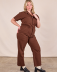 Short Sleeve Jumpsuit in Fudgesicle Brown front angle on Lish