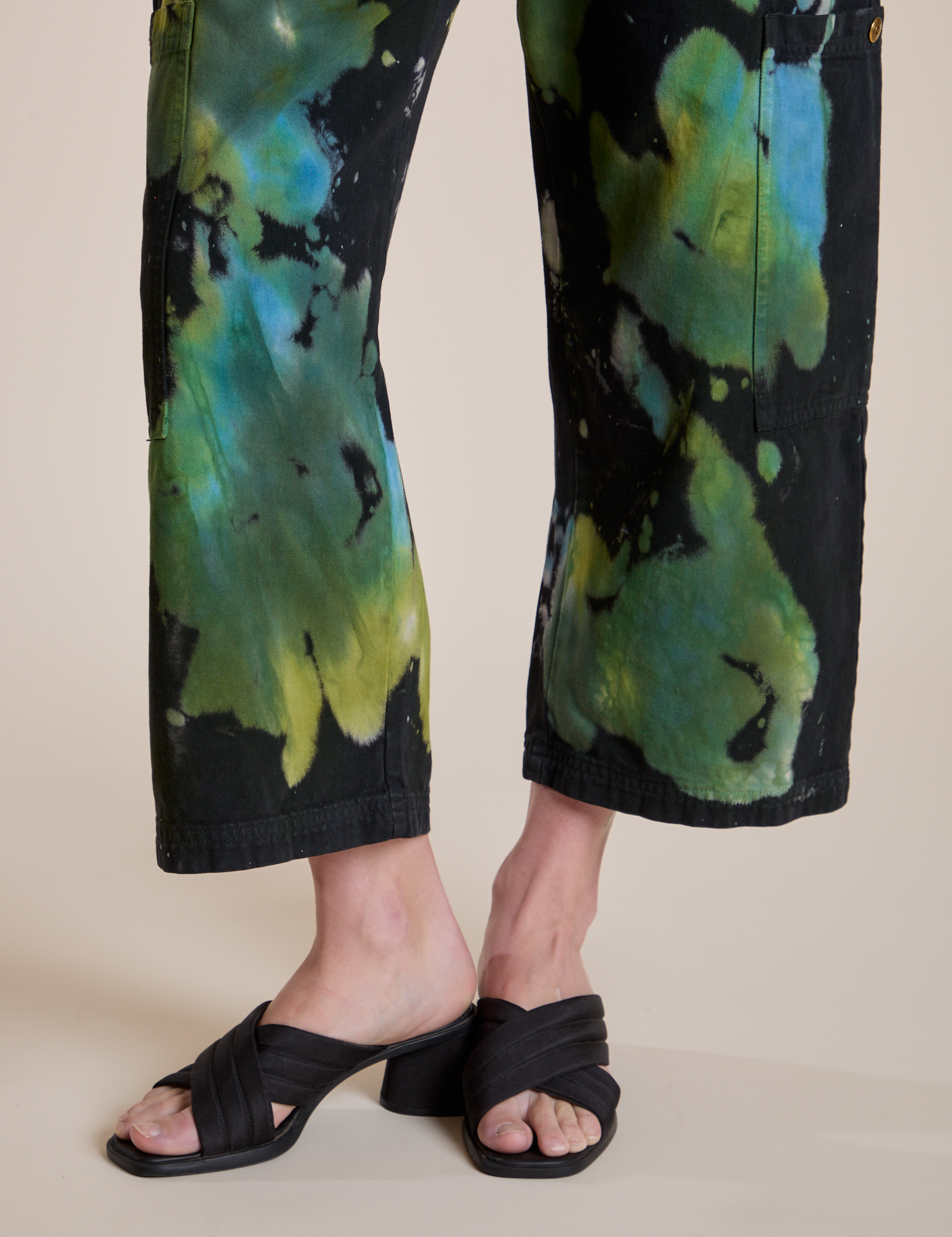 Magic Waters Drop Pocket Pants in Green Pool pant leg close up on Alex