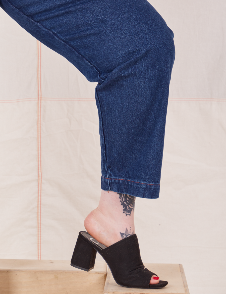 Side view pant leg close up of Denim Trouser Jeans in Dark Wash on Sydney