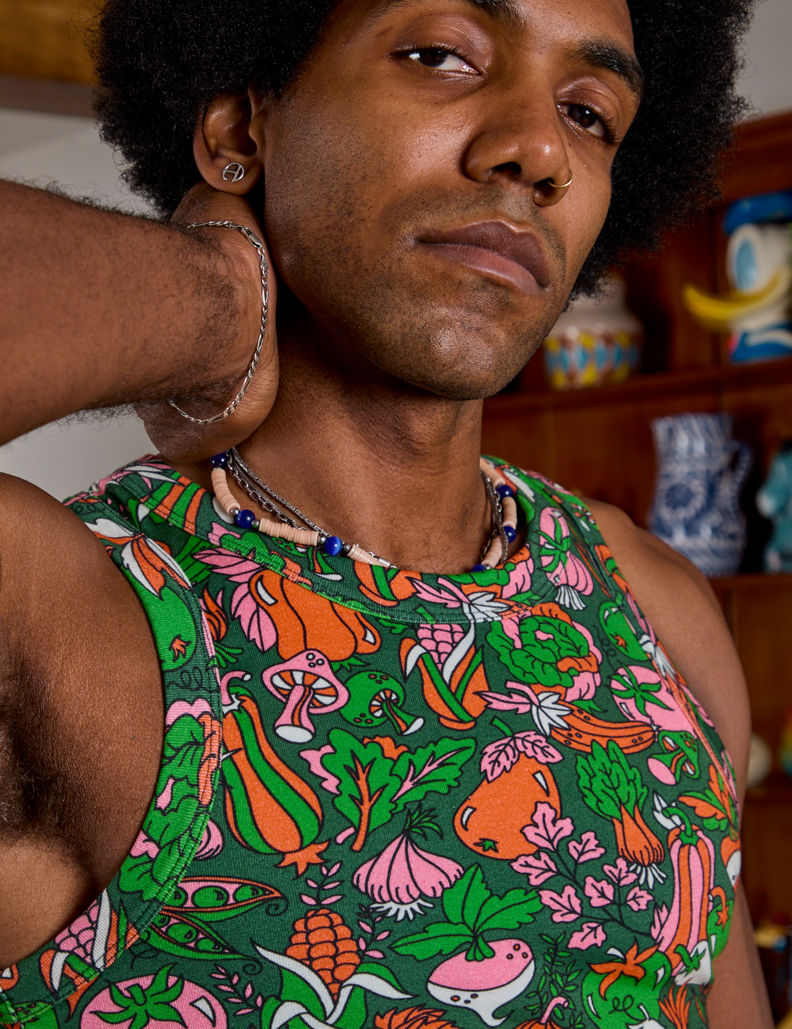 Kitchen Collection Racerback Tank neckline close up on Jerrod