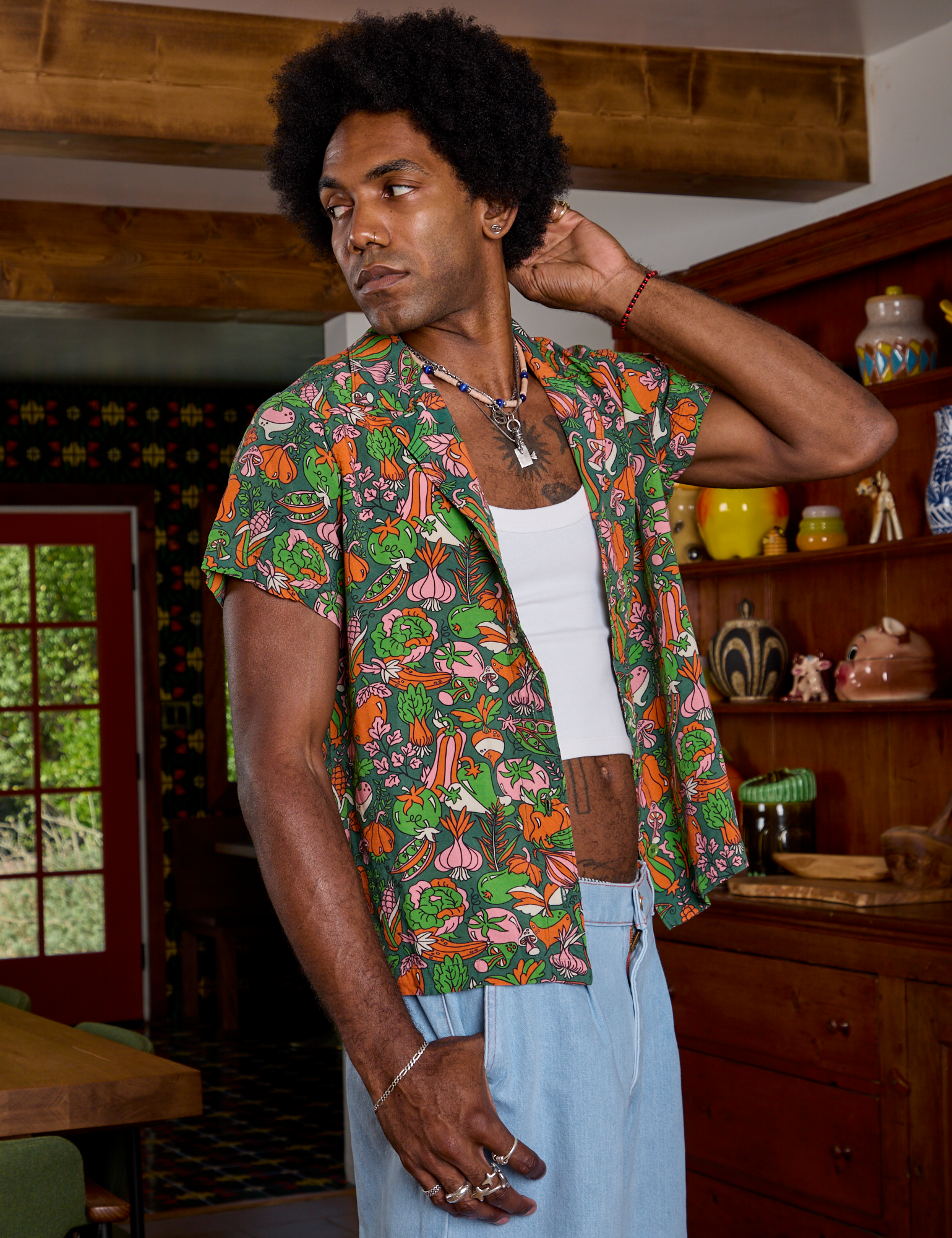Kitchen Collection Pantry Button-Up angled front view on Jerrod