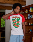 Jerrod is 6'3" and wearing M Short Sleeve Raglan Tee in Tomatoes