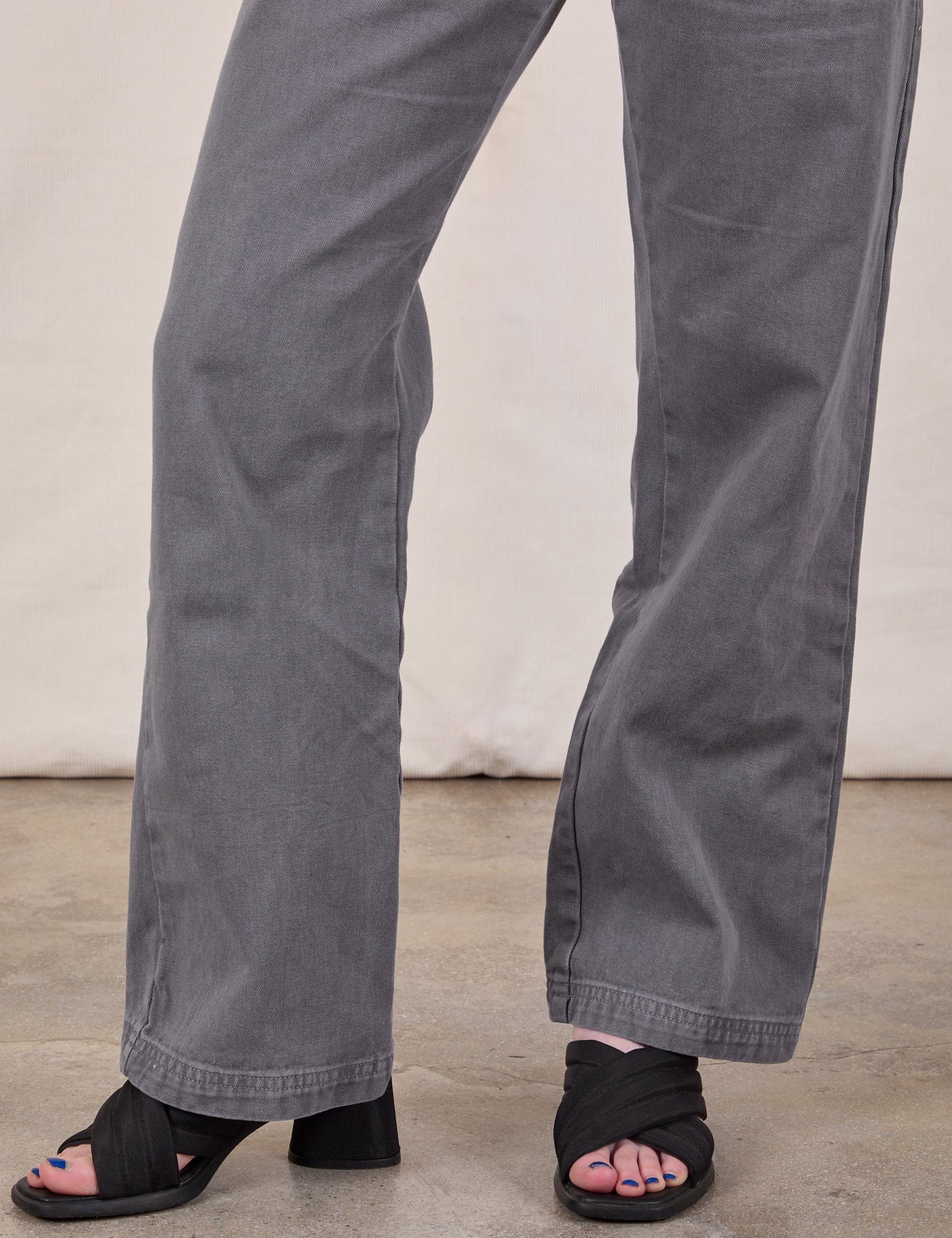 Work Pants in Washed Grey pant leg close up on Hana