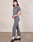 Short Sleeve Jumpsuit in Washed Grey side view on Alex