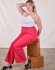 Lish is wearing Western Pants in Hot Pink and Cropped Cami in Vintage Tee Off-White