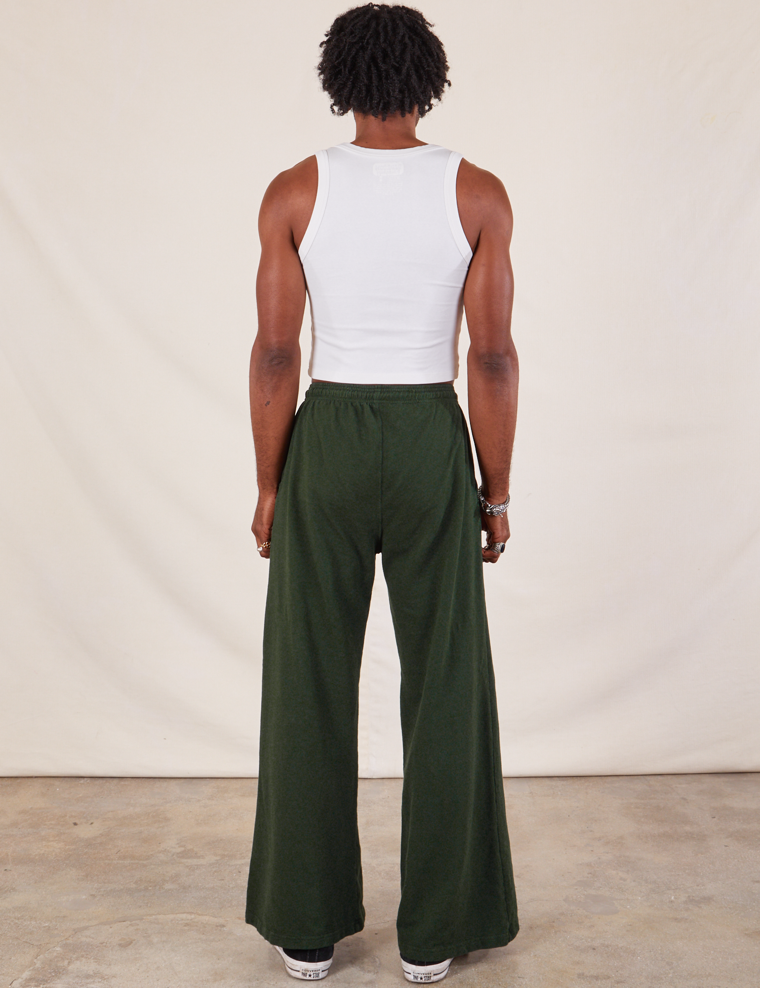 Wide Leg Sweat Pants in Swamp Green back view on Jerrod