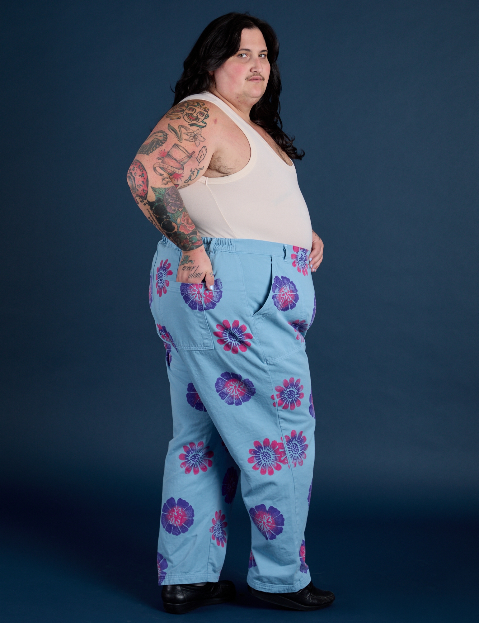 Floral Painted Work Pants - Blue – BIG BUD PRESS