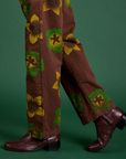 Floral Painted Work Pants in Brown pant side view close up on Jesse