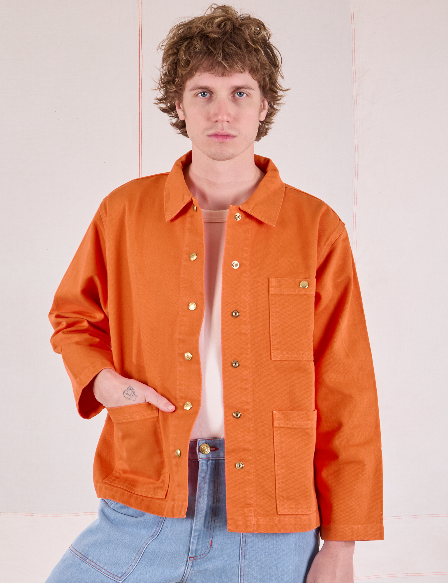 Denim Work Jacket in Construction Orange worn by Quinn