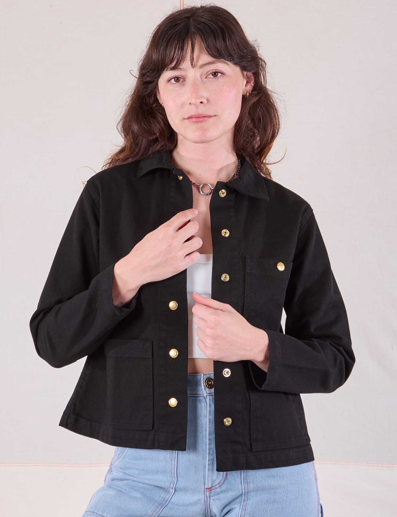 Denim Work Jacket in Basic Black worn by Alex