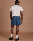 Back view of Classic Work Shorts in French Blue and Organic Vintage Tee in Vintage Off-White