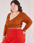 Wrap Top in Burnt Terracotta angled front view on Ashley