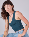 Cropped Tank Top in Lagoon side view on Alex