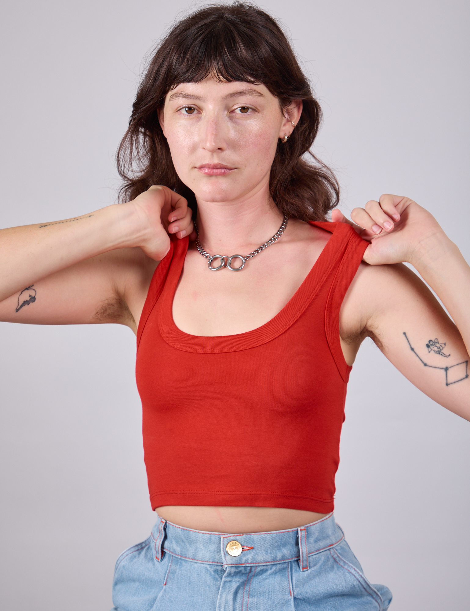 Cropped Tank Top in Mustang Red on Alex