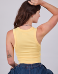 Cropped Tank Top in Butter Yellow back view on Alex