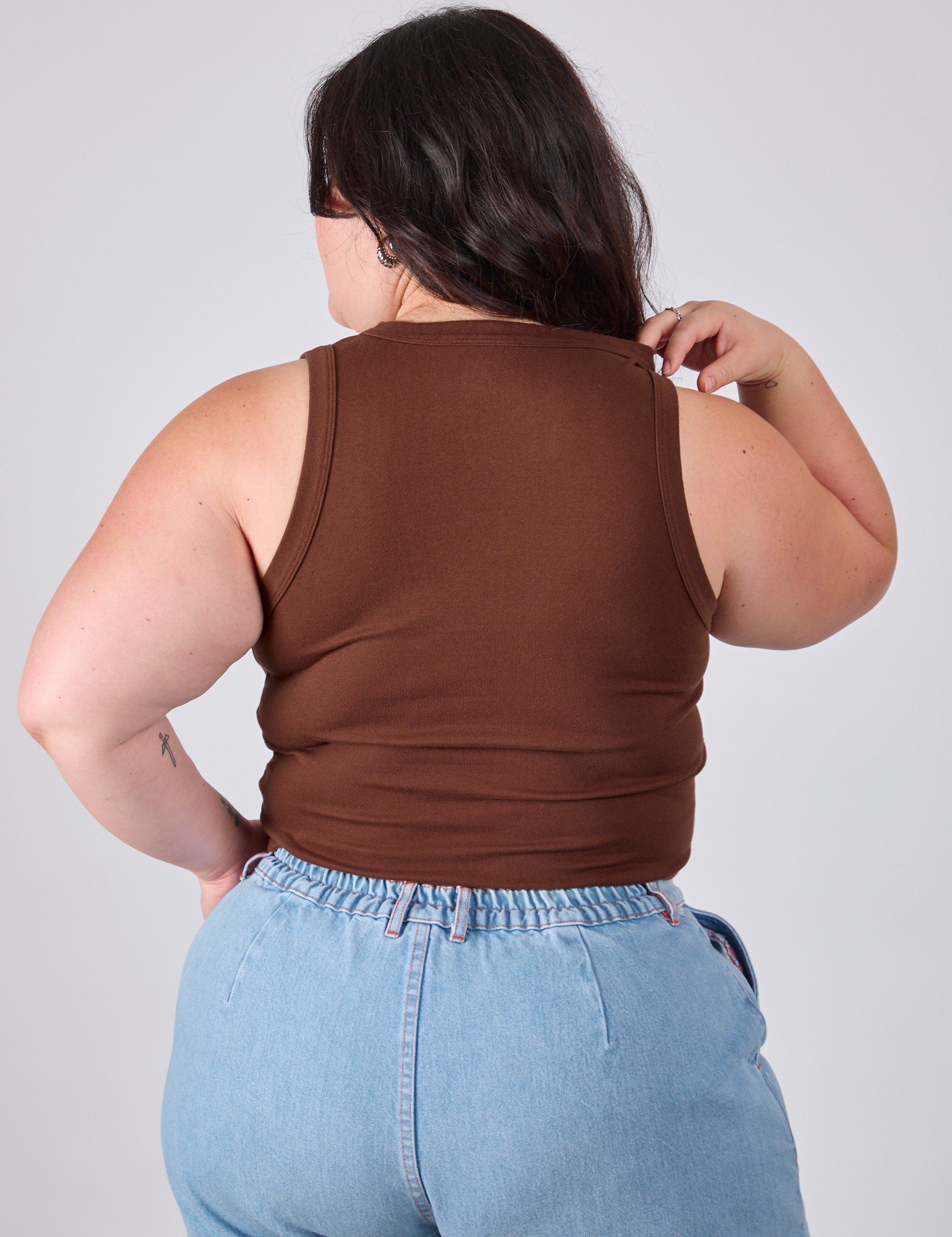 Cropped Tank Top in Fudgesicle Brown back view on Ashley